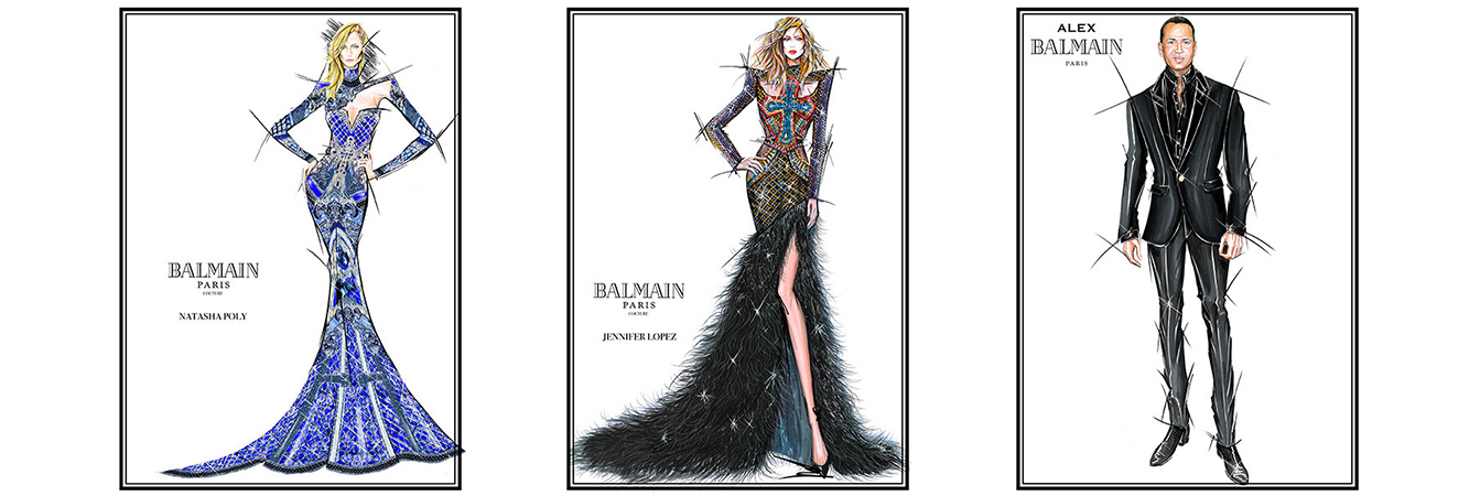 Balmain - MET GALA 2018 - BALMAIN'S (RED) CARPET Original sketch by Olivier  Rousteing of Julia Stegner's custom-made look at MET Gala 2018. The custom  gown is auctioned off on www.Ifonly.com/RED to